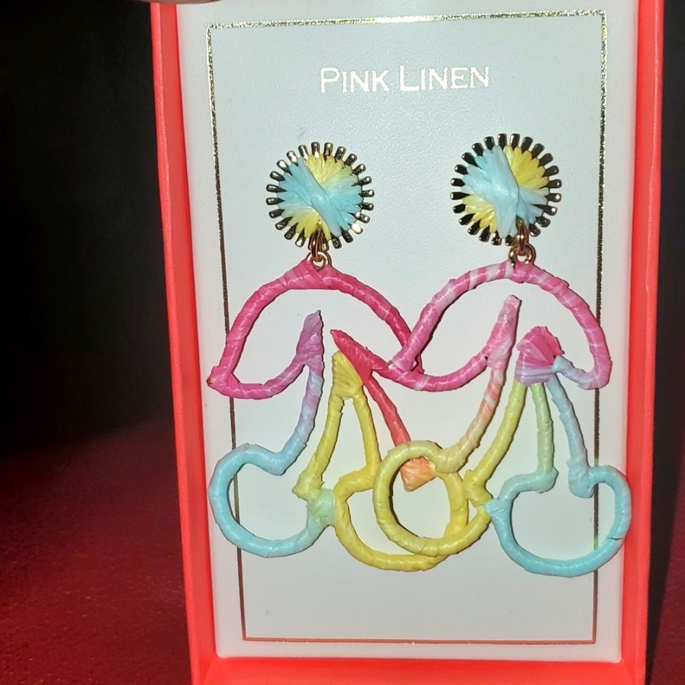 🍒 PINK LINEN Cherry drop Earrings